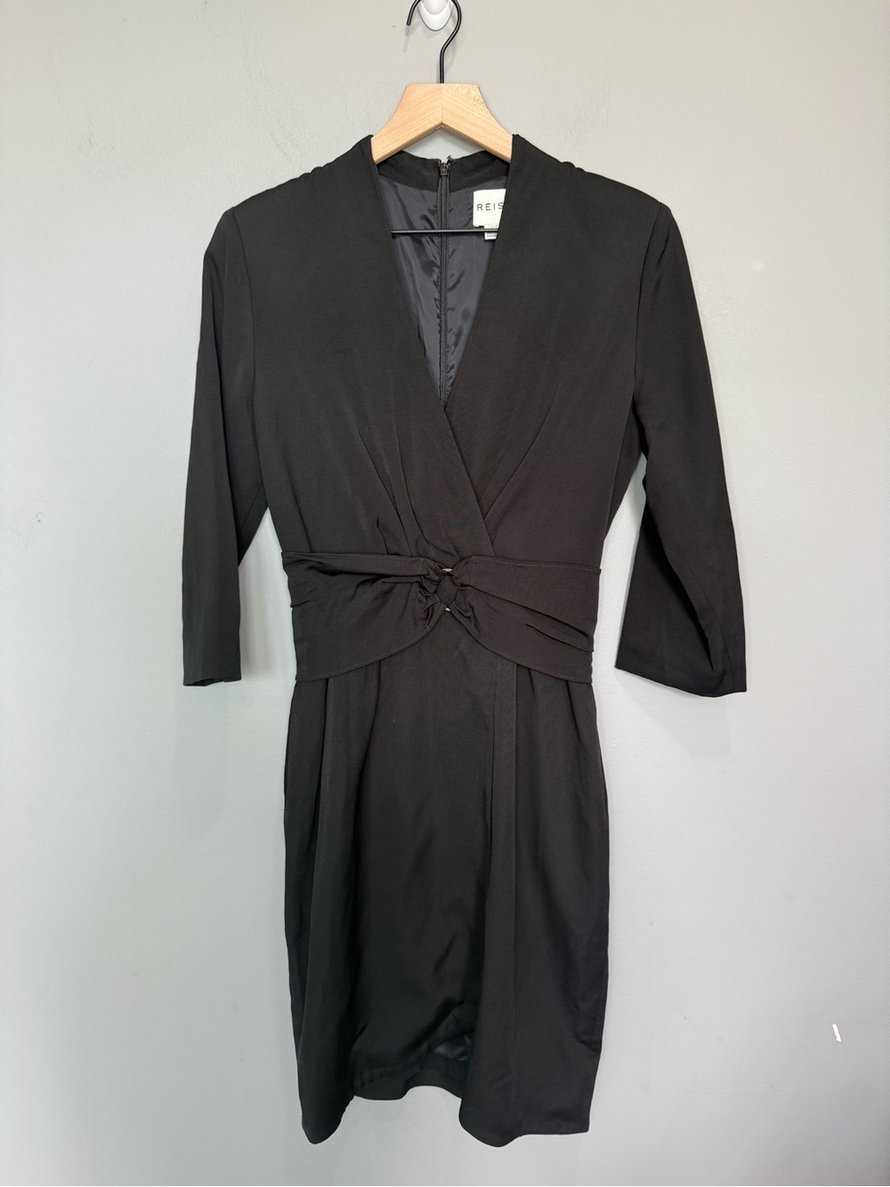 Reiss Black Twist Front Sheath Dress Pockets 3/4 Sleeve US‎ 6
